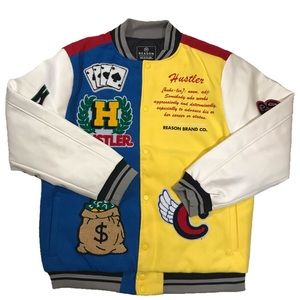 Men’s “Reason X Hustler” varsity jacket. Size large.